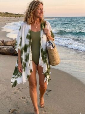 Raj Olive Green and White Tie-Dye Swim Coverup